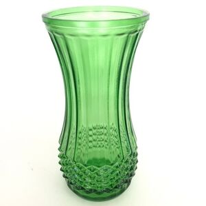 vintage Hoosier‎ Emerald Green Glass Floral Bouquet Vase Diamond Cut Ribbed
